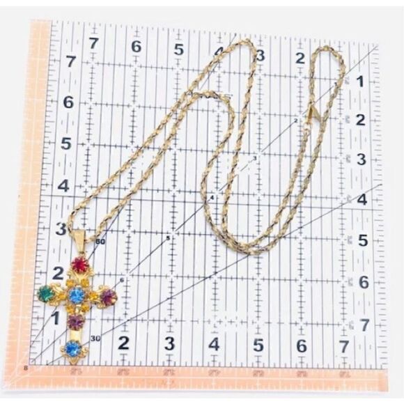 Miriam Haskell Vintage Jeweled Cross Pendant & Necklace - Picture 4 of 7